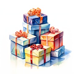 A stack of colorful gift boxes with ribbons