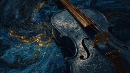 Moody Blue Cello on Abstract Swirling Background:  Elegant, Artistic, Musical Stock Photo