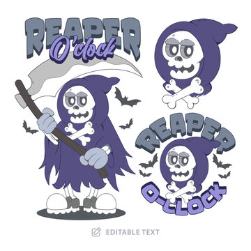 Grim Reaper O-Clock Vintage Cartoon Character Halloween