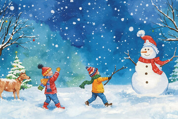 snowman and christmas tree