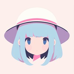 Minimalist pastel anime style girl portrait with white and blue hair  for avatar, branding, or Japanese pop design.