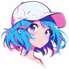 Minimalist pastel anime style girl portrait with white and blue hair  for avatar, branding, or Japanese pop design.