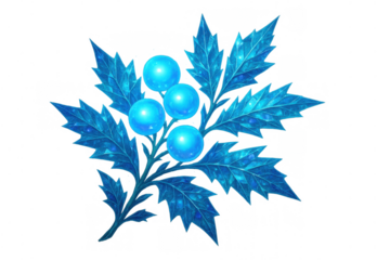 Frozen winter plant with blue crystal berries, ice leaves, and magical frosty forest nature illustration