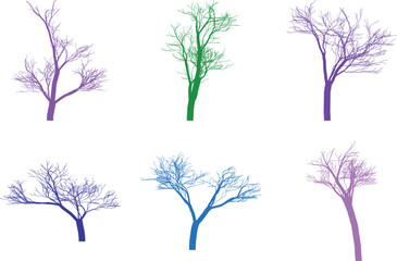 Obraz premium Stylized Tree Silhouettes in Various Colors Artistic Botanical Illustrations on White Background