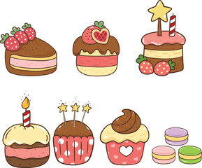cute cake and cupcake cartoon doodle hand drawn