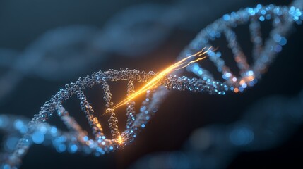 Abstract DNA Strand:  Glowing Energy,  Futuristic Medical Science,  Technological Breakthrough Concept.
