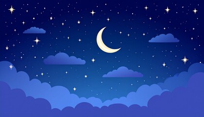 Fototapeta premium Night sky background. Starry dark gradient space. Crescent moon and clouds dreamy sce