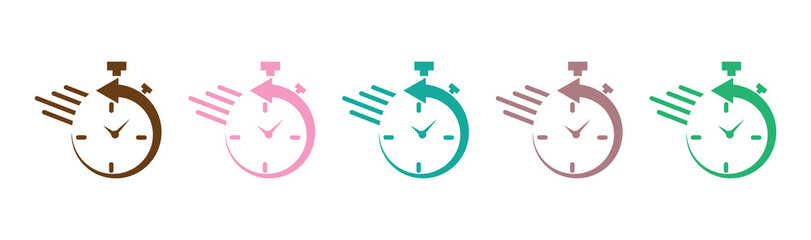 Clock icon. Set of watches. Flat style.  Set of different clock icons in a flat design. Vector 