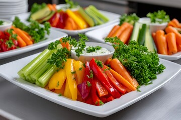 Healthy vegetable platter offering fresh crudites party appetizer