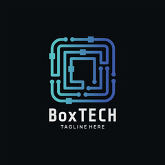 Creative square technology logo with circuit maze design, representing connection, innovation, and digital structure in modern tech