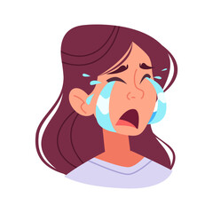 Young Woman Crying Loudly with Tears Falling Down