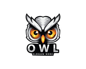 creative owl head logo, we present an owl head with a robotic logo style