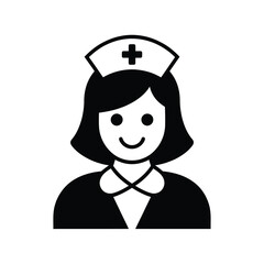 Simple black and white icon of a smiling nurse