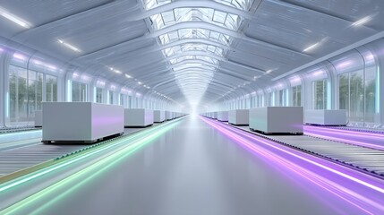Fototapeta premium A Journey Through the Bright White Corridor of Santa Claus' Magical Workshop and Gift Sorting Room