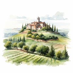 Naklejka premium Tuscan villa nestled on a hillside amongst vineyards