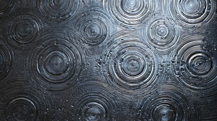 Abstract Dark Concentric Circles Texture:  Metallic, Textured Glass Background Design.
