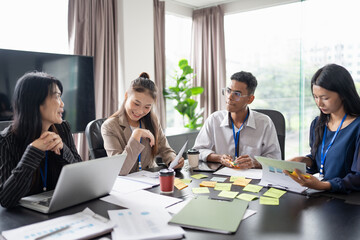 Business asian Multicultural businesspeople working project  working together in office conference ideas in startup at office Diversity leadership and business people