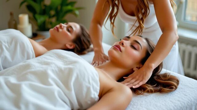 Relaxation massage spa therapist woman wellness table facial massage serene skincare beauty facial treatment therapy serene atmosphere treatment room