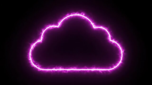 Glowing Purple Neon Cloud Computing Symbol Animation.