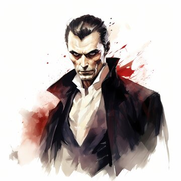 Mysterious vampire portrait in watercolor style