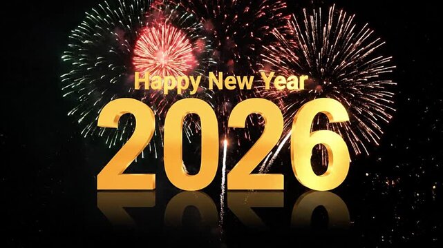 Happy New Year 2026 Celebration with Colorful Fireworks Display