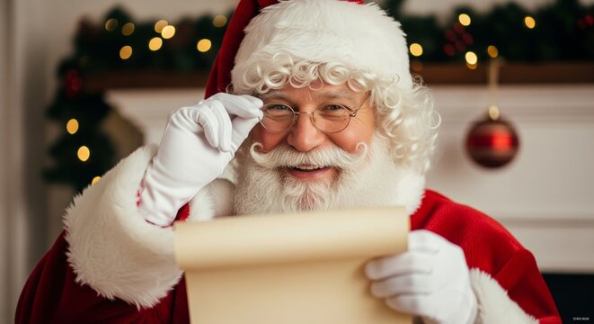 Santa Claus Holding Naughty & Nice List &mdash; Warm Holiday Portrait