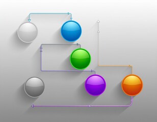 Modern Infographic Flowchart with Colorful Glossy Spheres and Long Shadows
