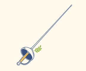 Fencing Sword Vintage Badge. Retro Fencing Foil Illustration. Sportive Epee Vector Art. Duel Weapon Logo Design. Athletic Fencing Equipment