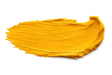 Yellow acrylic paint stroke creating thick brush art texture and abstract smudge pattern on transparent background