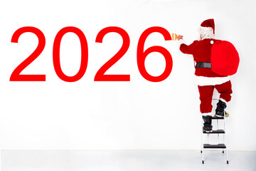 santa claus draw red 2020 new year on the white wall