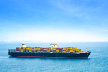 Fototapeta premium Aerial view of the freight shipping transport system cargo ship container. international transportation Export-import business, logistics, transportation industry concepts 