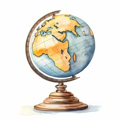 Vintage watercolor globe on wooden stand, illustration