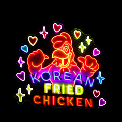Fried chicken neon light at night