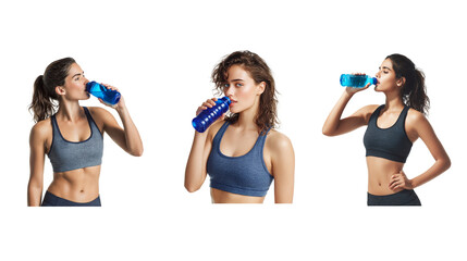 Fitness Woman Hydrating with Water Bottle in Athletic Wear, Healthy Lifestyle Concept in Studio Setting