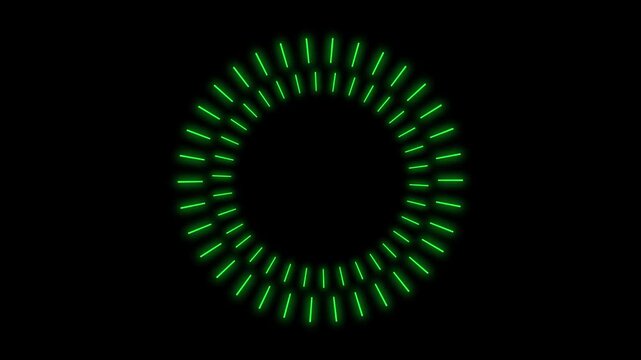 Green round neon sun line space glowing with rotating loop animation on black background