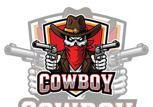 Cool cowboy skull gaming logo with guns and bandana - Gaming logo - Gaming Mascot - esport mascot vector illustration