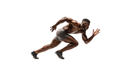 Strong Male Sprinter in Mid-Run Captured in Dynamic Motion on Isolated Background for Athletic Imagery