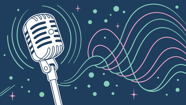 Retro Condenser Microphone with Abstract Sound Waves Background