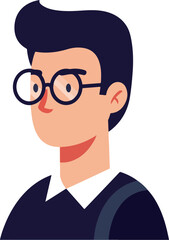 Young Man With Glasses And Dark Blue Sweater And Backpack Isolated