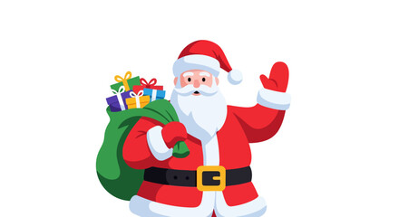 Jolly Santa Claus Waving Hello with a Bag Full of Gifts Festive Christmas Character Illustration