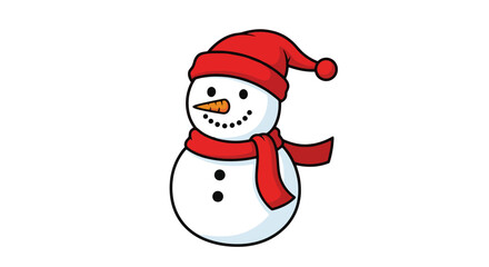 Cute Cartoon Snowman Wearing a Red Hat and Scarf Perfect for Winter Holidays and Christmas Decorations