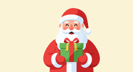 Happy Santa Claus Holding a Christmas Gift Present Festive Holiday Season Illustration