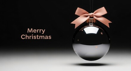 Elegant christmas ball ornament with a pink bow on a dark background, perfect for a festive greeting card or holiday decoration, merry christmas