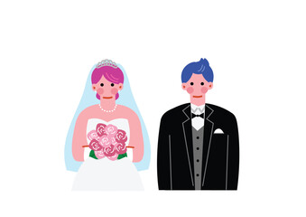 シンプルで可愛い新郎新婦のイラスト