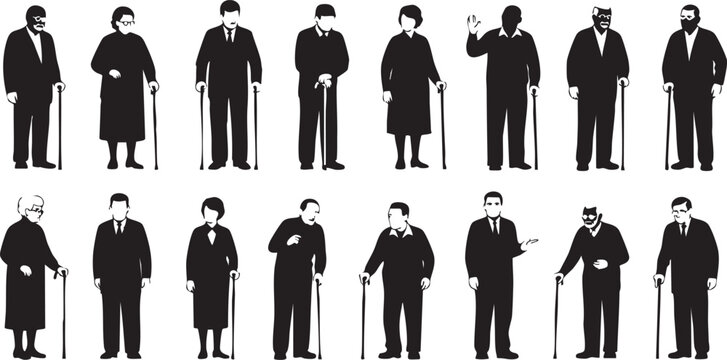 Illustration of silhouette of seven women in various poses, showcasing diverse activities and styles in a minimalist design