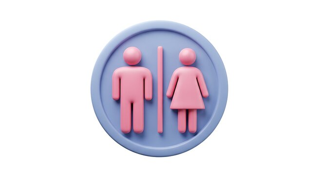 A modern 3D rendered icon showing male and female gender pictograms on a circular sign, symbolizing a public restroom or toilet for both men and women, isolated on white - Powered by Adobe
