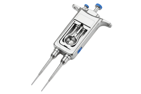 High-tech dual syringe injector for lab procedures isolated with transparent background