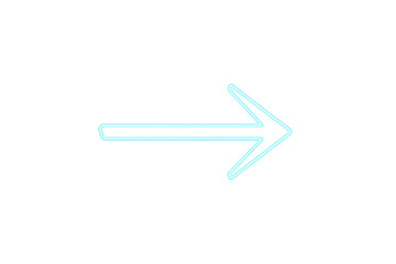 Neon glowing blue right arrow sign pointing direction, navigation, and progress on transparent background