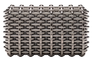 Section of an industrial woven metal wire conveyor belt texture isolated with transparent background