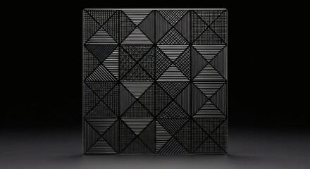 Geometric Black Tile Textured Abstract Art.